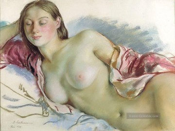 liegend nackt mit Kirschmantel 1934 Russisch Ölgemälde